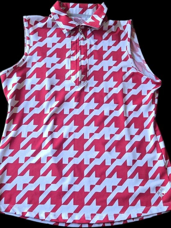 Jofit Tops - Jofit 1/4 zip Sleeceless Top. Red & White Geometric Pattern. Size MED. EUC!